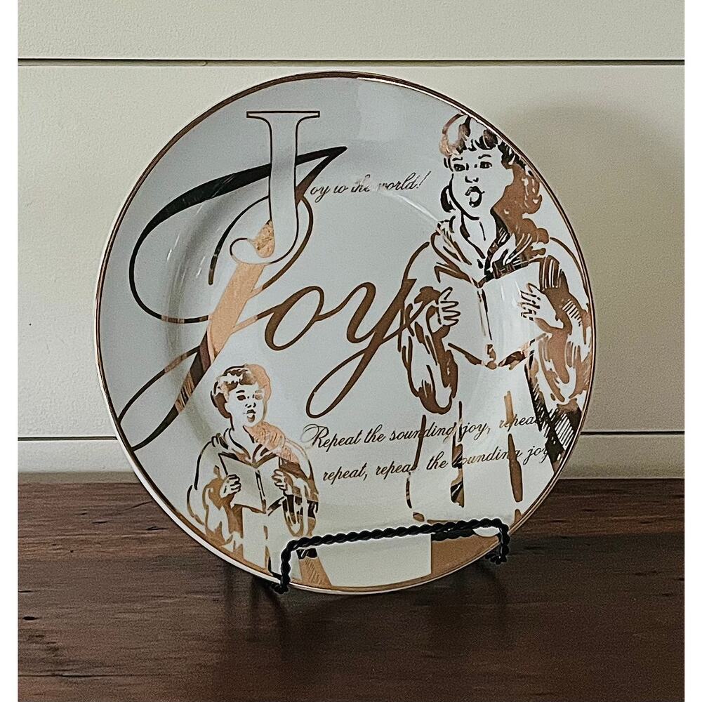 Vintage Gold & White Joy to the World Holiday Ceramic Dessert Plate Replacement